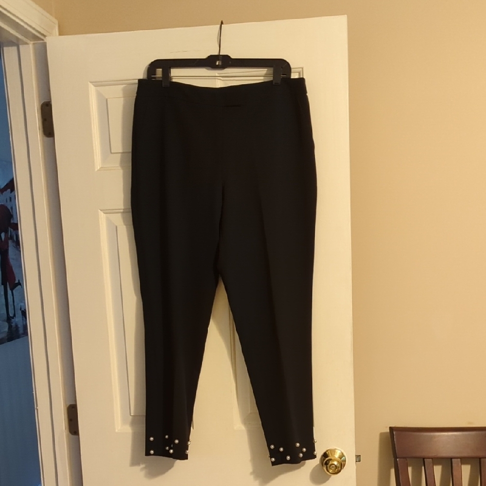 Elegant Black Women's Pants with Faux-Pearl Accents